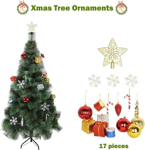 Vista 4 de LUCKYERMORE Árbol de Navidad de 6 pies con 212 puntas flocadas doradas, pequeño árbol de Navidad con decoración para árbol de Navidad y decoraciones