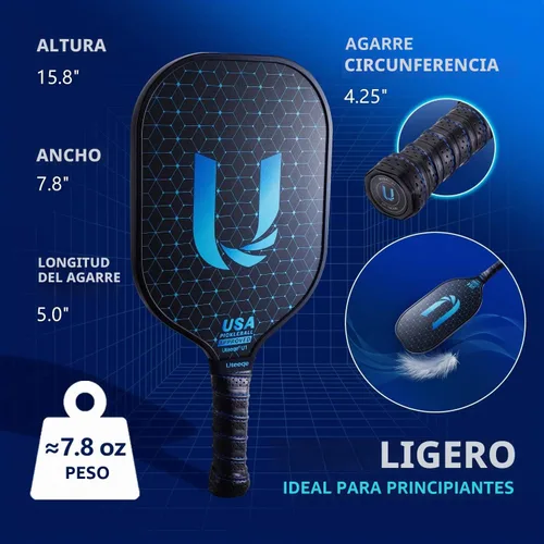 Vista 5 de Uteeqe Juego de 2 palas de pickleball de grafito, termoformadas en un molde, semi-texturizadas para mayor grano y giro, ligeras, aprobadas por