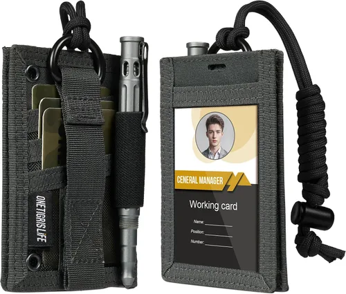 Vista 10 de Porta tarjetas táctico para documentos, bolsillo organizador con llavero de OneTigris Negro