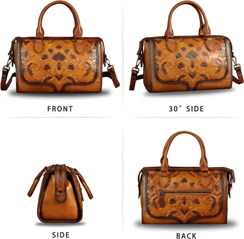 Vista 4 de Bolso de mano de cuero genuino con asa superior para mujer, hecho a mano, vintage, retro, de piel de vaca, bolso cruzado Genuine Leather, Top