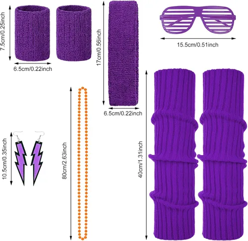Vista 2 de 80s Costume Accessories for Women Set Earrings Fishnet Gloves Necklace Knit Slouchy Scrunch Socks for Women