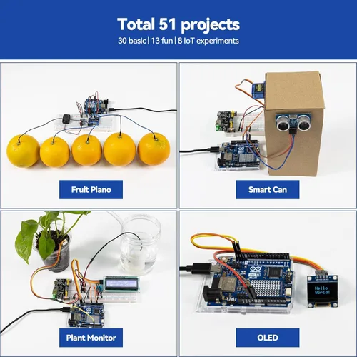 Vista 4 de SunFounder Elite Explorer Kit con Arduino Uno R4 WiFi Original, Cumple con RoHS, Bluetooth IoT ESP32 IIC LCD1602 OLED, Kit de Super Inicio