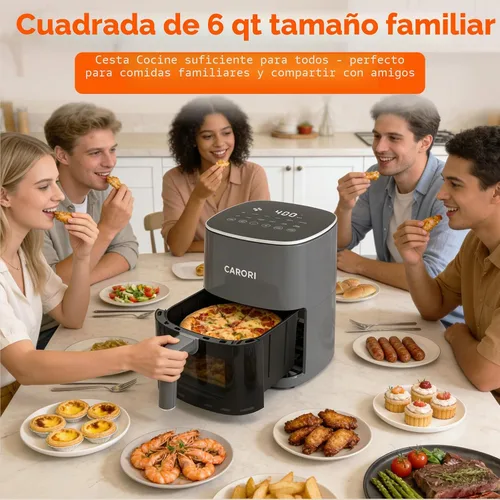 Vista 2 de CARORI Freidora de aire de 6 cuartos con ventana de visión, 12 preajustados, gran capacidad, 400 ℉ máximo crujiente, 1700 W comidas rápidas incluso