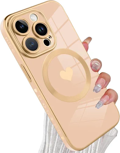 Vista 59 de tharlet Funda Magnética para iPhone 11 [Compatible con Magsafe] Lindo Corazón de Amor de Lujo Chapado Borde Dorado Parachoques con Lente de Cámara