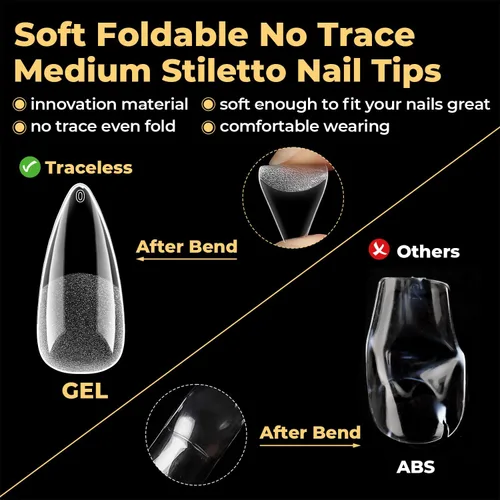Vista 7 de UNA GELLA Puntas de uñas medianas de aguja 240 unidades, uñas de gel suave
