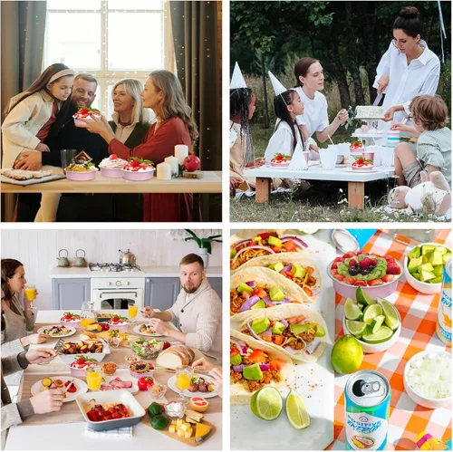 Vista 7 de Suice Mini moldes para tartas con tapas, 100 tazas desechables de aluminio para hornear cupcakes con tapa, 8 onzas de color rosa claro con tapas
