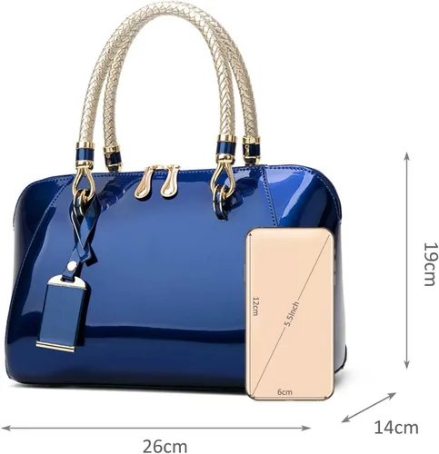 Vista 6 de NICOLE & DORIS Bolsos de mano para mujer, bolsos de mano de charol con asa superior, elegantes bolsos de noche, bolsos de hombro pequeños