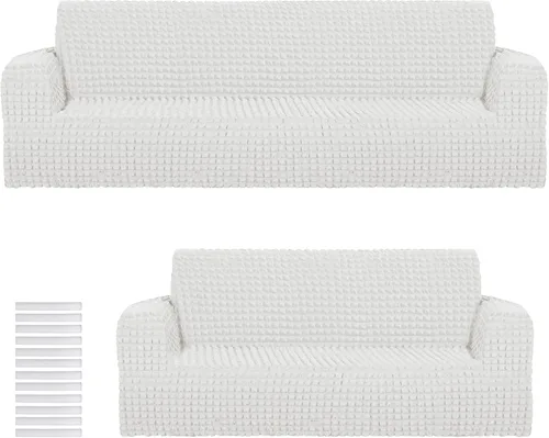 Vista 8 de Fanfanwin Juego de 2 Fundas para Silla y Sofá, Fundas para Sofá de 2 Plazas, Funda para Muebles, Funda Elástica para Sillón de Navidad, Lavable