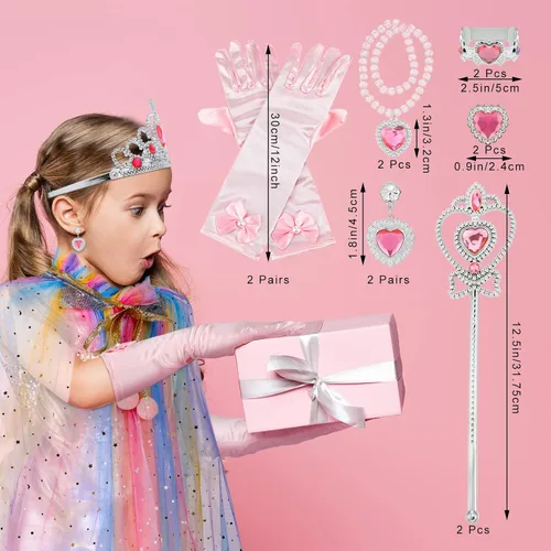 Vista 3 de Sintege Juego de 18 piezas de capa de princesa para niñas pequeñas, incluye falda de princesa, juego de simulación, cosplay, capa de princesa