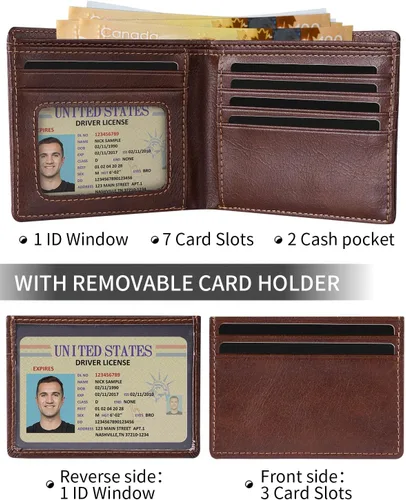 Vista 45 de Swallowmall AirTag Billetera para hombre con bloqueo RFID, de piel auténtica, plegable, para AirTag con 1 ventana de identificación, 13 tarjeteros