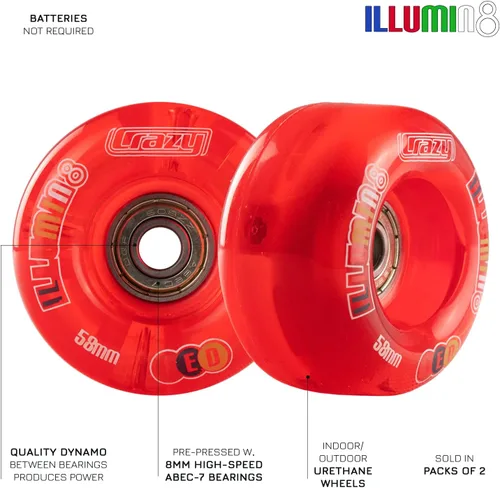 Vista 2 de Ruedas de patín iluminadas Juego de 2 ruedas LED brillantes que se iluminan y funcionan con movimiento - Rojo (tamaño: 2.441 in)