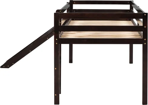 Vista 5 de Cama tipo loft de madera maciza con diseño multifuncional para niños y niñas (espresso)