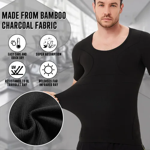 Vista 8 de Camisa adelgazante para hombre, ginecomastia para hombre, manga corta de compresión, chaleco de Moobs