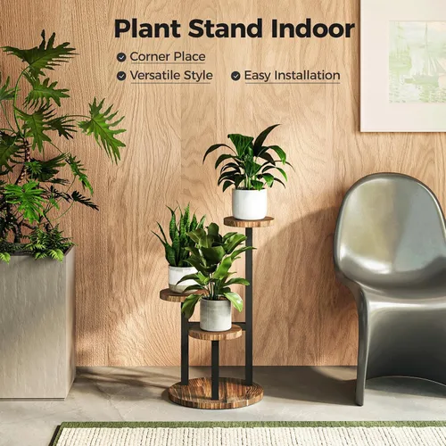 Vista 2 de Bamworld Soporte para Plantas de Esquina Interior de Metal y Madera Estante para Plantas Exterior Soportes Altos para Plantas Mesas para Plantas