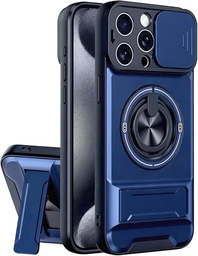 Vista 32 de Dssairo Funda para iPhone 15 con anillo magnético de rotación de 360° compatible con carcasa MagSafe Slide para cámara, soporte plegable, funda Negro