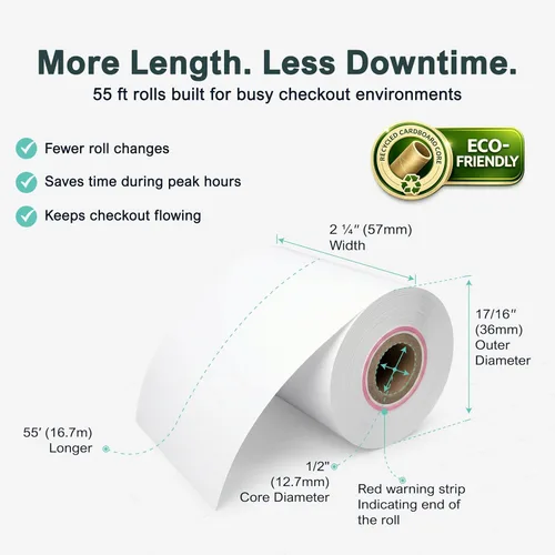Vista 2 de Rollo de papel de recibo para máquina de tarjetas de crédito Valor Paytech VL 110 y VL 500 (10 rollos)