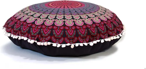 Vista 14 de CRAFT KALA Funda de cojín de 22 pulgadas para meditación, diseño de mandala, funda para puf, asiento redondo, mandala bohemio, de algodón