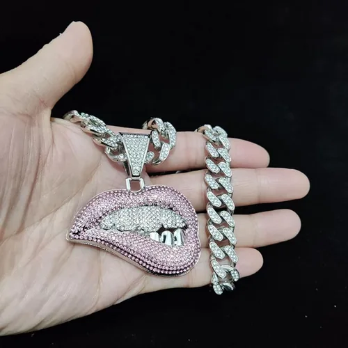 Vista 2 de Collar con colgante Ice Out, collar de cadena cubana de Miami, cadena colgante de oroplata para hombres, niños y mujeres, joyería de estilo hip-hop