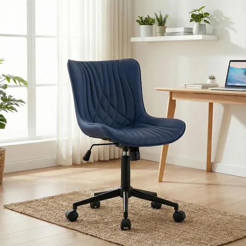 Vista 16 de YOUTASTE Silla de escritorio de oficina sin brazos con ruedas, silla giratoria ajustable, tapizada de piel sintética, soporte ergonómico