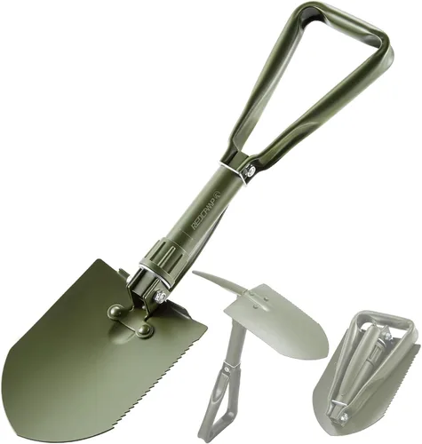 Vista 10 de REDCAMP - Pala plegable militar para campamento, herramienta de acero de alto carbono para cavar con mango triple con cubierta