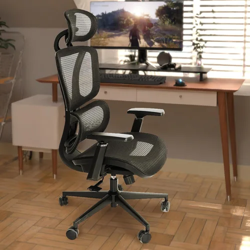 Vista 2 de FOH Silla de oficina ergonómica de malla con malla transpirable, silla de escritorio para computadora, silla de trabajo ergonómica con respaldo