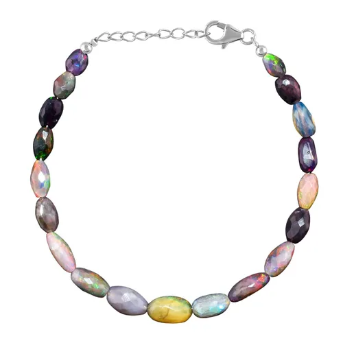 Vista 8 de Cuentas de piedra de ópalo de fuego etíope negro con pulsera de bola de plata para mujer, cristal curativo, joyería de piedra natal hecha a mano