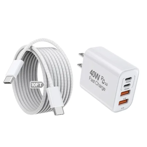 Vista 8 de 2 unidades de cable trenzado iPhone 17/16/15 Pro Max USB C a C, cargador Apple tipo C de 40 W PD de 4 puertos con enchufe de pared y cable trenzado