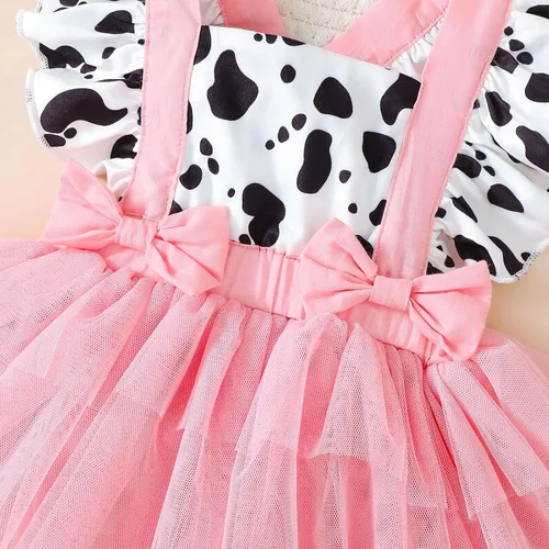 Vista 5 de Ropa de verano para bebé recién nacida, manga con volantes, vestido de tul para princesa, cumpleaños, disfraz de vaca occidental