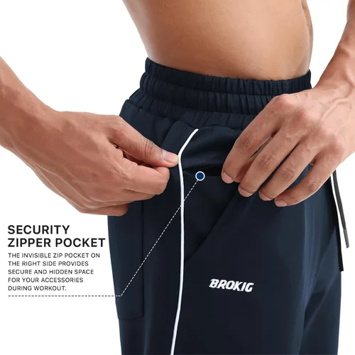 Vista 2 de BROKIG Gerade - Pantalones deportivos para hombre, pantalones deportivos de entrenamiento con cintura elástica, parte inferior abierta, pantalones