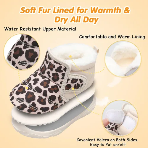 Vista 3 de QFH Zapatos cálidos de invierno para bebés, niños y niñas, botas de nieve antideslizantes para niños pequeños, botas de piel sintética resistentes