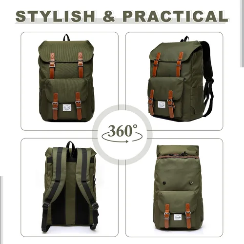 Vista 7 de Chase Chic Mochila para hombres y mujeres, mochila vintage unisex casual para viajes, universidad, trabajo, Verde, Classic