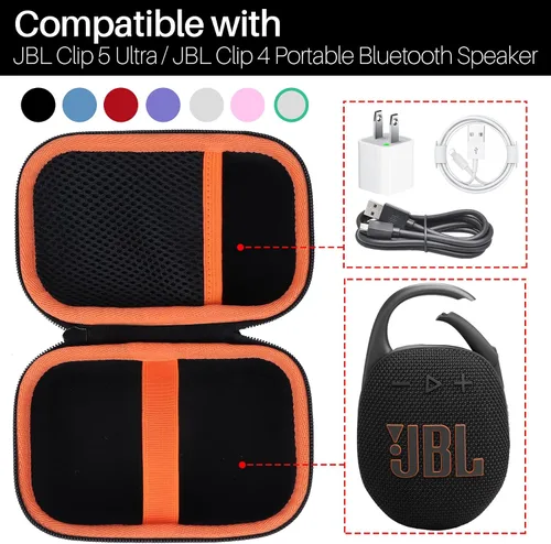 Vista 3 de Funda rígida compatible con altavoz portátil JBL Clip 5 Clip 4 (funda negra)
