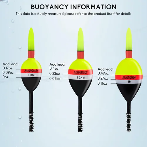 Vista 6 de QualyQualy 4 piezas de flotadores de pesca con luces deslizantes que brillan en la oscuridad, flotador de resorte para pesca de crappie y walleyes