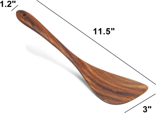 Vista 3 de Jilla-hla Espátula de madera antiadherente con mango largo de acacia, espátulas planas para freír hechas a mano para regalos de cocina, utensilios