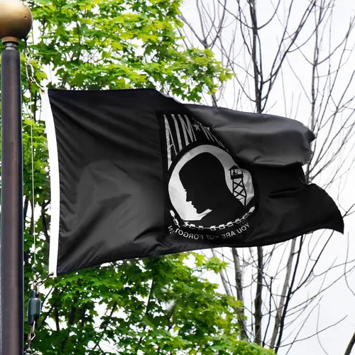 Vista 5 de Anley EverStrong Series - Bandera bordada Pow Mia de 3 x 5 pies, cabecera de lona bordada y resistente, 4 filas de costuras de cerradura, bandera