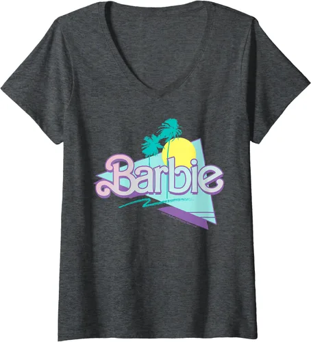 Vista 5 de Barbie Camiseta con cuello en V y logotipo de Barbie de los años, Negro
