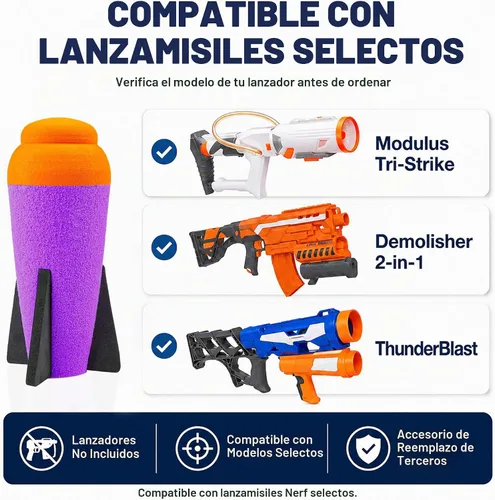 Vista 2 de Aevdor Paquete de 12 repuestos de mega misiles para lanzadores Nerf