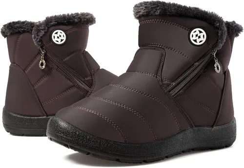 Vista 28 de Eagsouni Botas de nieve para mujer, botines de invierno para mujer, con forro de piel cálida, botines gruesos con cremallera, zapatos planos