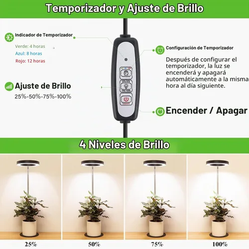 Vista 4 de LORDEM Luz de crecimiento, luz LED para plantas de interior, lámpara de crecimiento de escritorio de espectro completo con temporizador automático