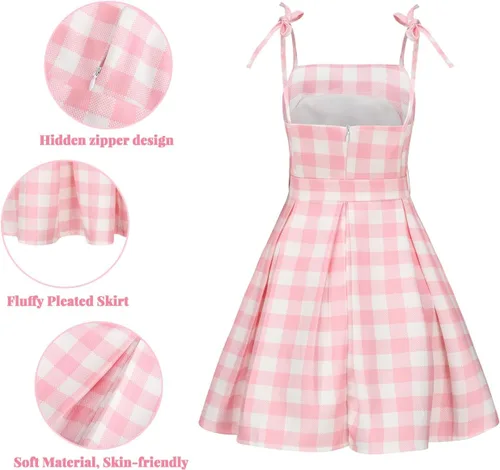 Vista 4 de HN007XL - Disfraz de princesa rosa para niñas, con cinturón de perlas y accesorios de margaritas, fiesta de cumpleaños HN007XL