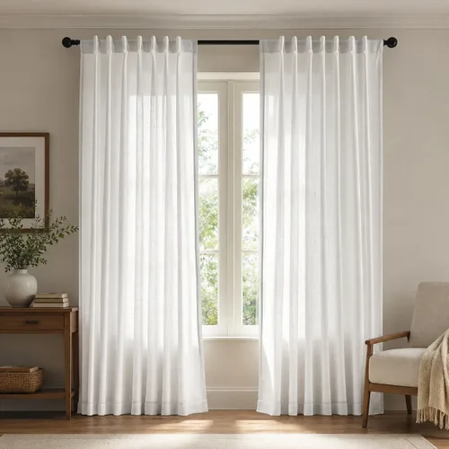 Vista 27 de Deconovo Cortinas traslúcidas filtrantes de luz de 96 in de largo para sala Beige/Flor de vid/Ojal