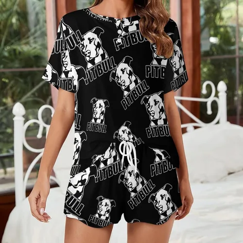 Vista 2 de Pitbull Women's Two Piece Pajamas Set Short Sleeve Top and Shorts Sleepwear