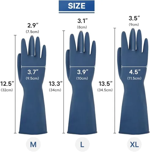 Vista 2 de HOMSSEM Guantes de goma para lavar platos, 2 pares de guantes de goma de alta calidad para limpieza, color gris urbano, verde, azul