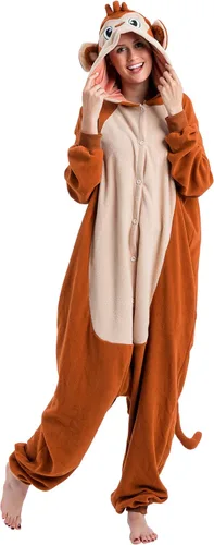 Vista 3 de Spooktacular Creations Pijama unisex de mono para adultos, disfraz de mono de felpa con sombrero y cola para disfrazarse, fiesta temática de juego