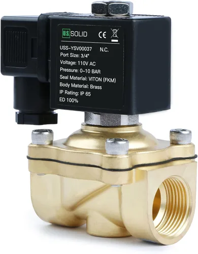 Vista 20 de U.S. Solid Válvula solenoide de latón de 1/2" -110V 120V AC, normalmente cerrada, válvula eléctrica de 10 bar para agua, aire, diesel