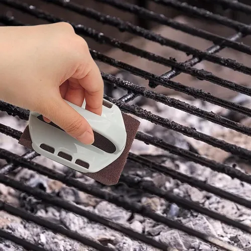 Vista 6 de 8 piezas de ladrillos de limpieza de ladrillos de limpieza de parrilla con 2 piezas de mango superior plano para eliminar manchas al aire libre