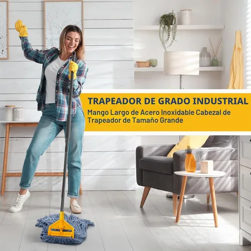 Vista 6 de KeFanta Paquete de 2 trapeadores industriales comerciales resistentes, mango largo de 60 pulgadas con cuerda de extremo de bucle, cabezal de fregona