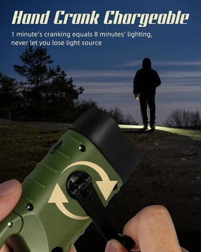 Vista 5 de SEANCHEER Linternas solares de manivela, linterna LED compacta recargable de emergencia, linterna de supervivencia de mano, linterna de dinamo