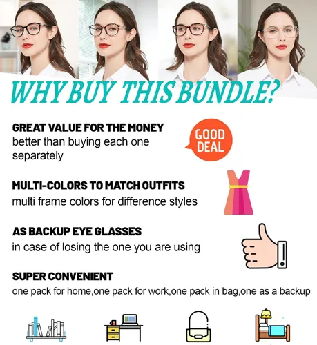 Vista 5 de 4 Packs Reading Glasses for Women Blue Light Blocking Computer Readers 1.0 1.25 1.5 1.75 2.0 to 4.0
