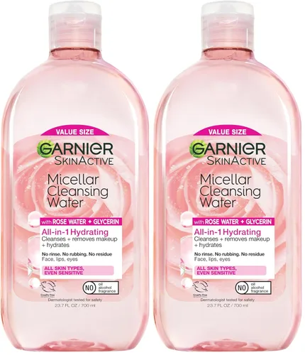Vista 9 de Garnier Agua micelar con agua de rosas y glicerina, limpiador facial hidratante y desmaquillante, para todo tipo de piel, vegano, libre de crueldad